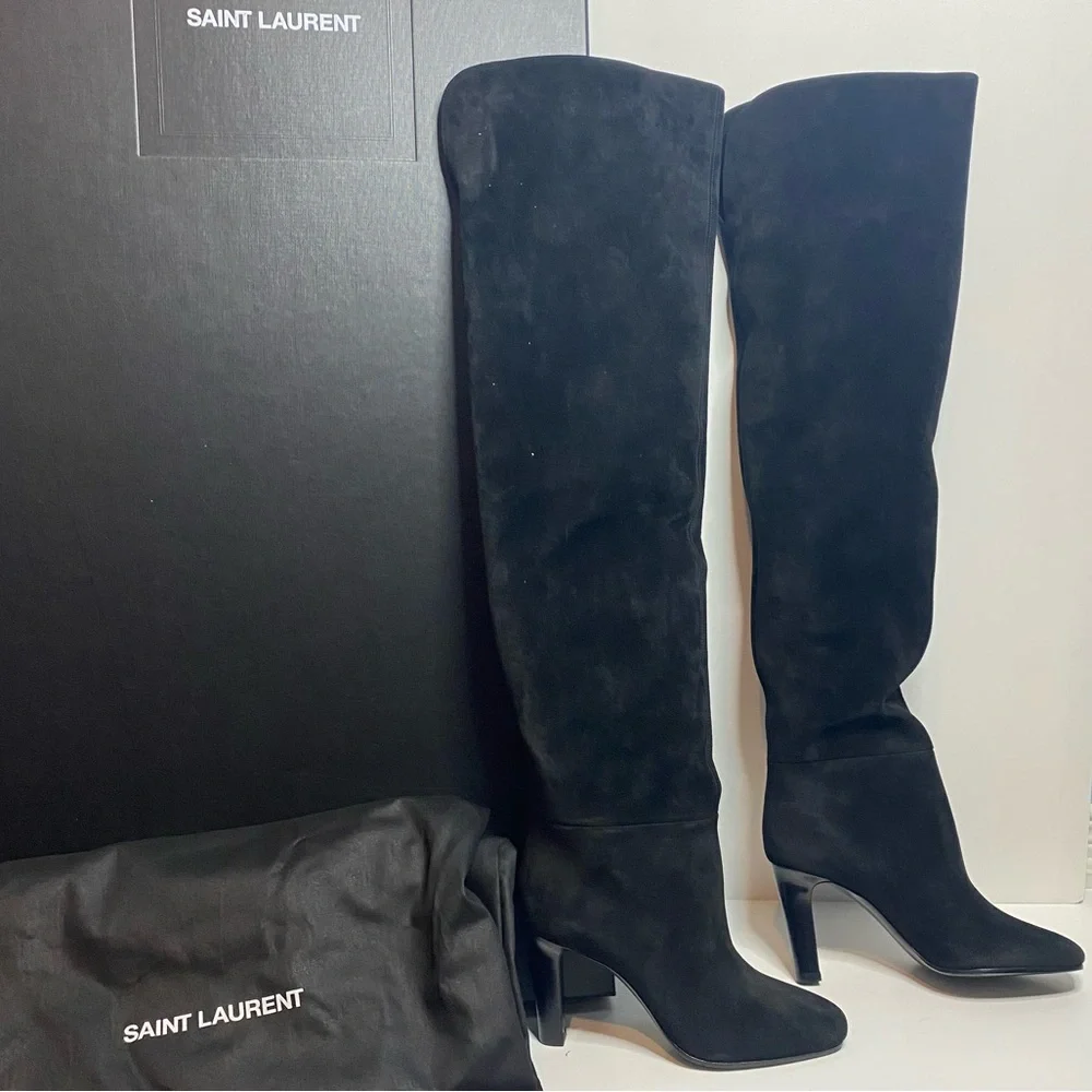 Saint Laurent Over The Knee Black Boots - Picture 1 of 9